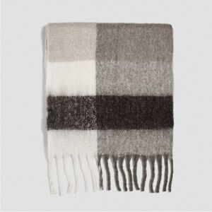 ZARA PLAID FRINGE SCARF - Black / Ecru
